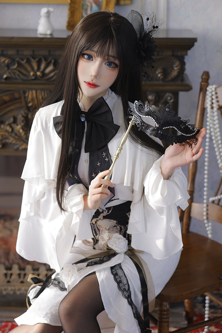 Ruffled Lolita Skirt - Star Gate, White, Long Length, Short Length, Bow Detail - additional product view 9