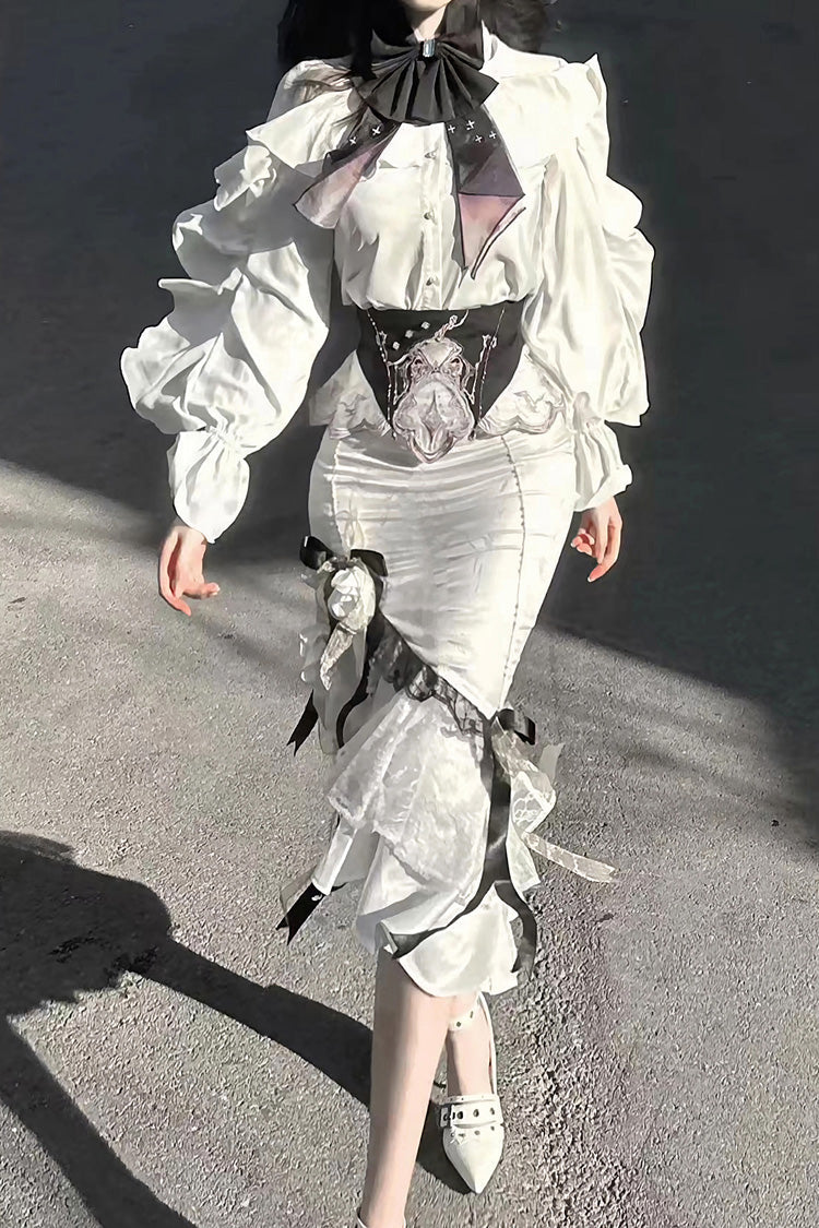 Ruffled Lolita Skirt - Star Gate, White, Long Length, Short Length, Bow Detail - additional product view 11