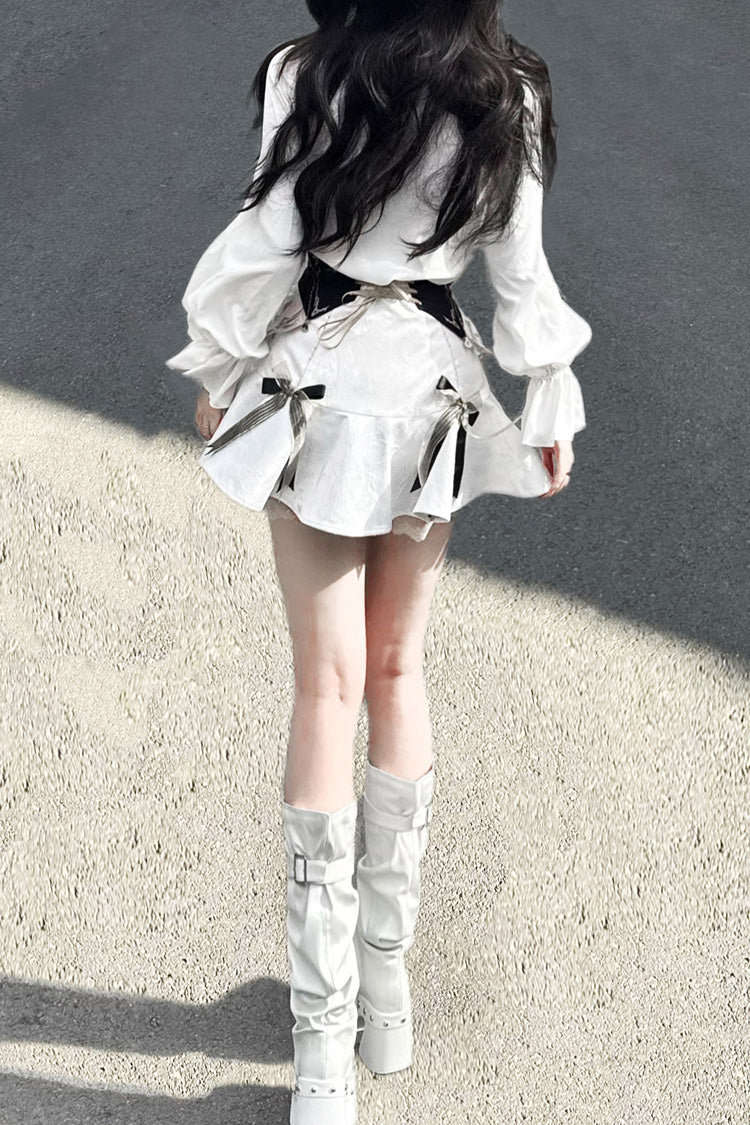 Ruffled Lolita Skirt - Star Gate, White, Long Length, Short Length, Bow Detail - additional product view 13