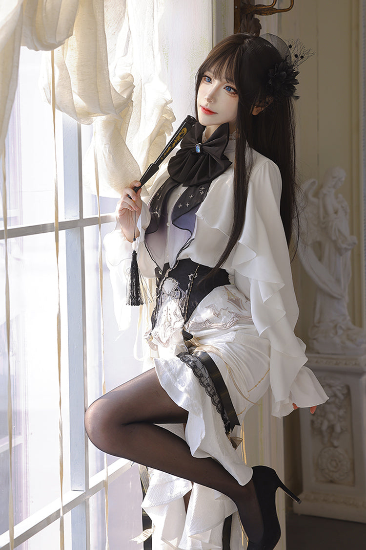 Ruffled Lolita Skirt - Star Gate, White, Long Length, Short Length, Bow Detail - additional product view 14