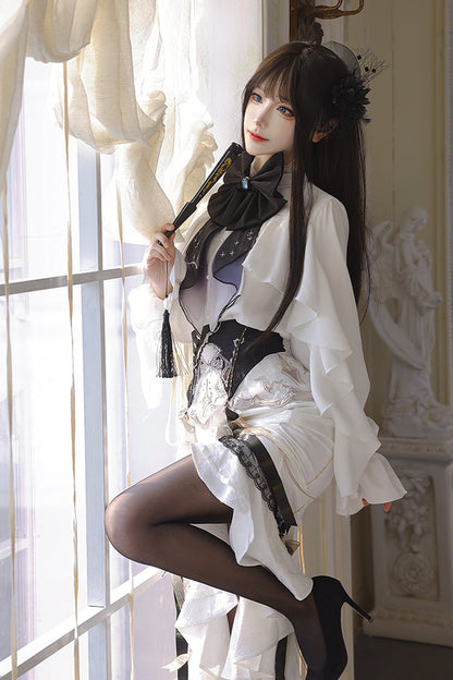Ruffled Lolita Skirt - Star Gate, White, Long Length, Short Length, Bow Detail - additional product view 14
