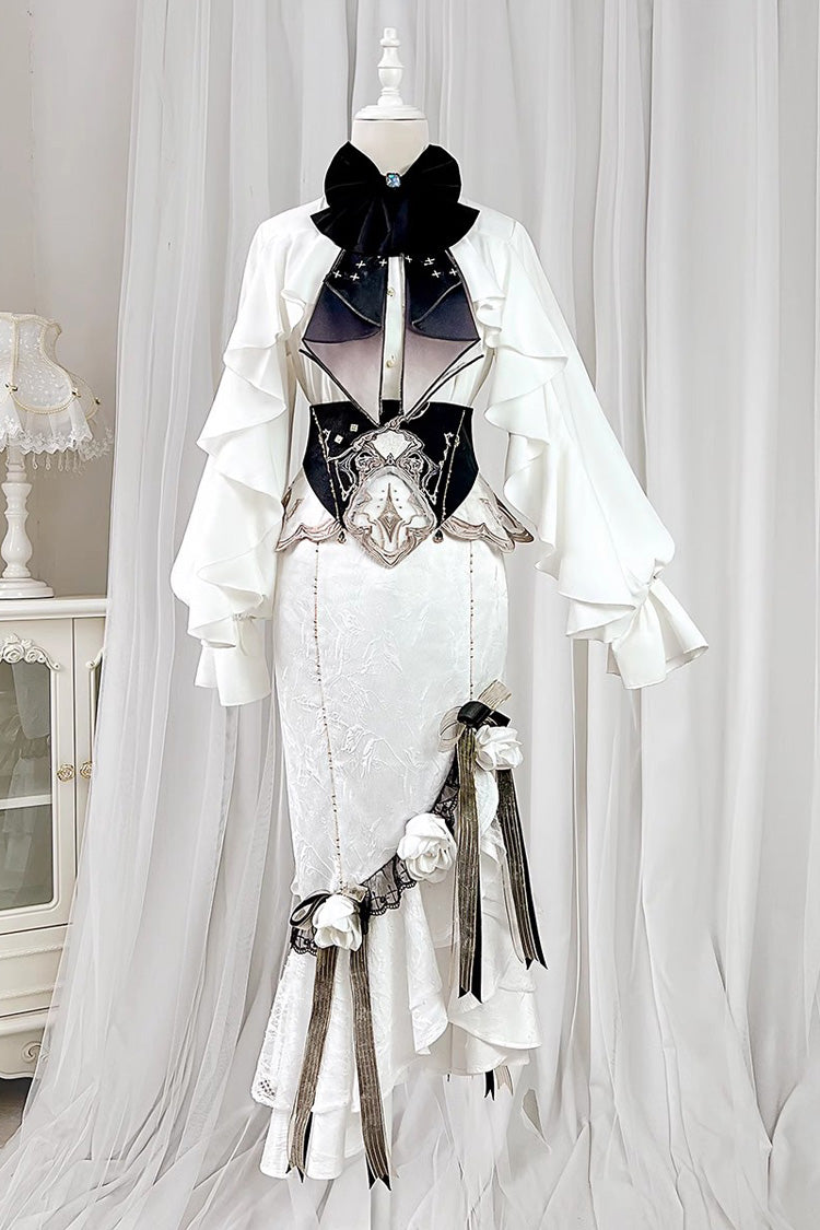 Ruffled Lolita Skirt - Star Gate, White, Long Length, Short Length, Bow Detail - main product image