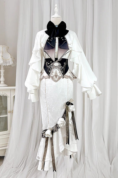 Ruffled Lolita Skirt - Star Gate, White, Long Length, Short Length, Bow Detail - main product image