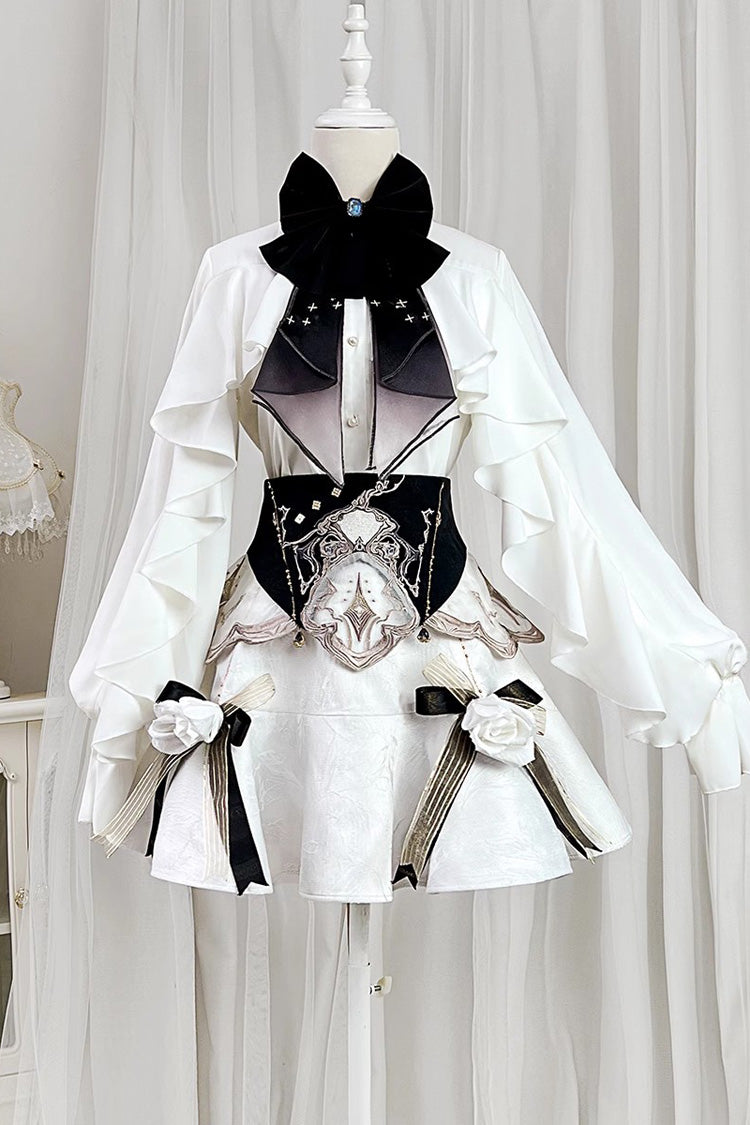 Ruffled Lolita Skirt - Star Gate, White, Long Length, Short Length, Bow Detail - S White Short-Skirt / M White Short-Skirt / L White Short-Skirt option
