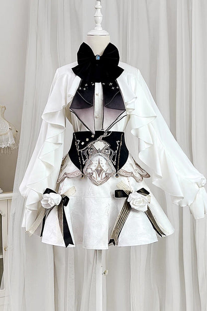 Ruffled Lolita Skirt - Star Gate, White, Long Length, Short Length, Bow Detail - S White Short-Skirt / M White Short-Skirt / L White Short-Skirt option