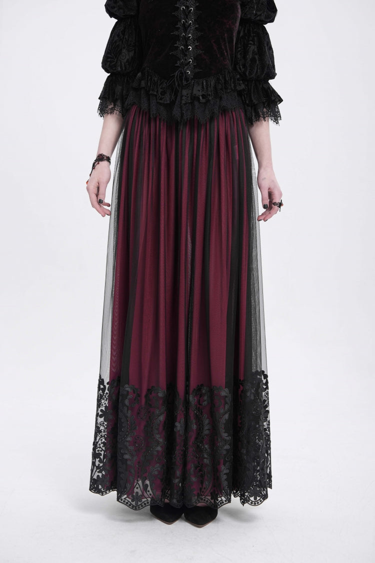 Ruffled Lolita Skirt - Stitching Floral Mesh, Red, Women's Style, Gothic Style - additional product view 2
