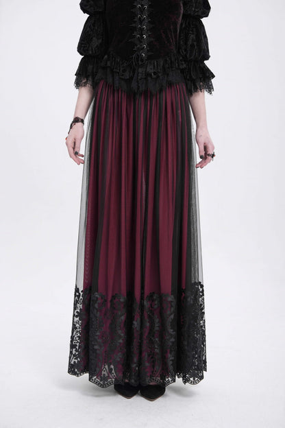 Ruffled Lolita Skirt - Stitching Floral Mesh, Red, Women's Style, Gothic Style - additional product view 2