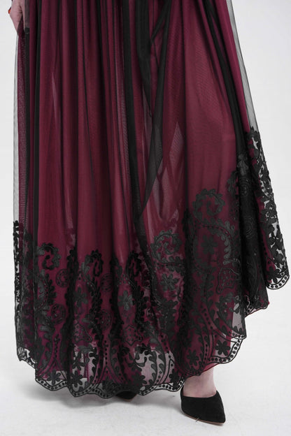 Ruffled Lolita Skirt - Stitching Floral Mesh, Red, Women's Style, Gothic Style - additional product view 4