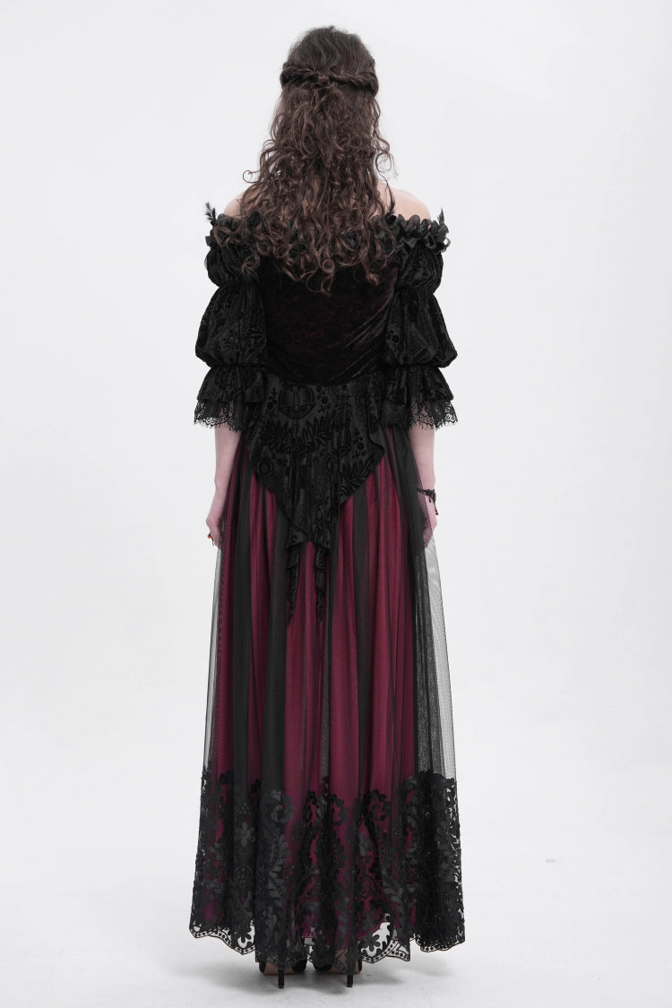 Ruffled Lolita Skirt - Stitching Floral Mesh, Red, Women's Style, Gothic Style - additional product view 8