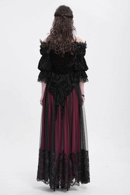 Ruffled Lolita Skirt - Stitching Floral Mesh, Red, Women's Style, Gothic Style - additional product view 8