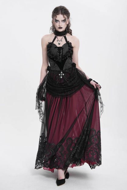 Ruffled Lolita Skirt - Stitching Floral Mesh, Red, Women's Style, Gothic Style - additional product view 10