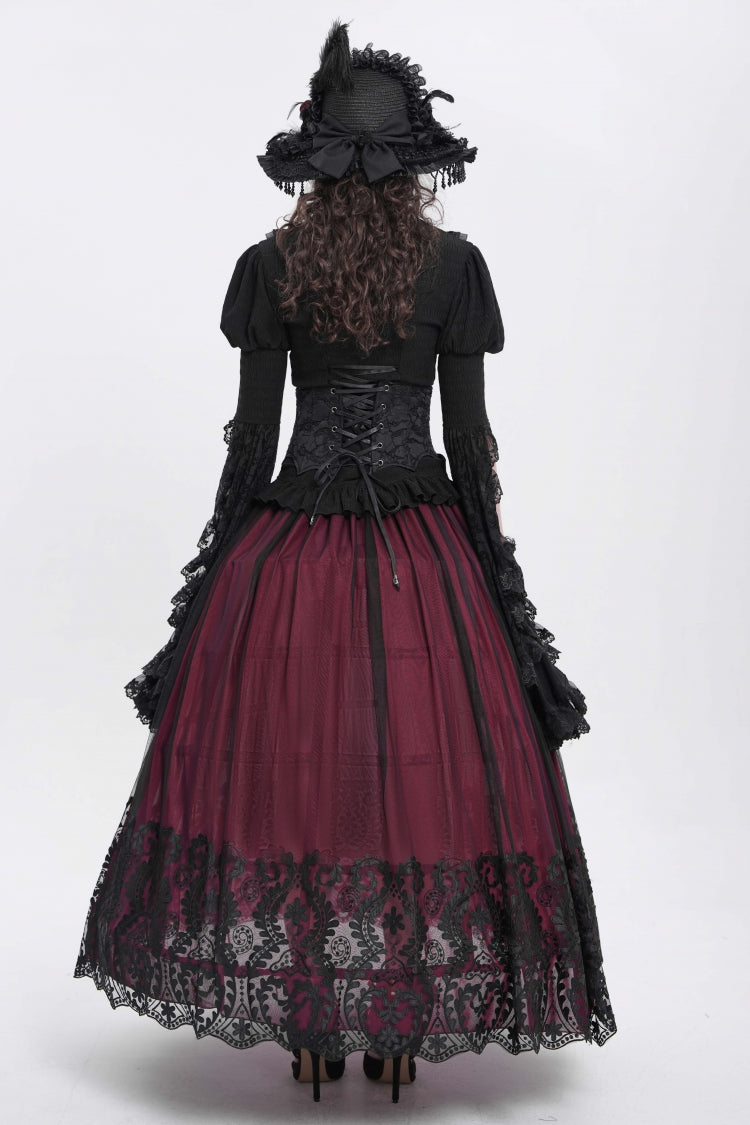 Ruffled Lolita Skirt - Stitching Floral Mesh, Red, Women's Style, Gothic Style - additional product view 13
