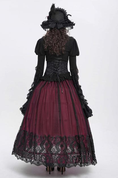 Ruffled Lolita Skirt - Stitching Floral Mesh, Red, Women's Style, Gothic Style - additional product view 13