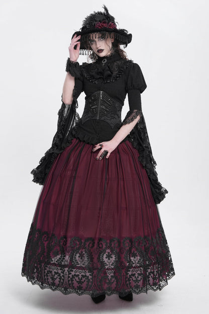 Ruffled Lolita Skirt - Stitching Floral Mesh, Red, Women's Style, Gothic Style - additional product view 14