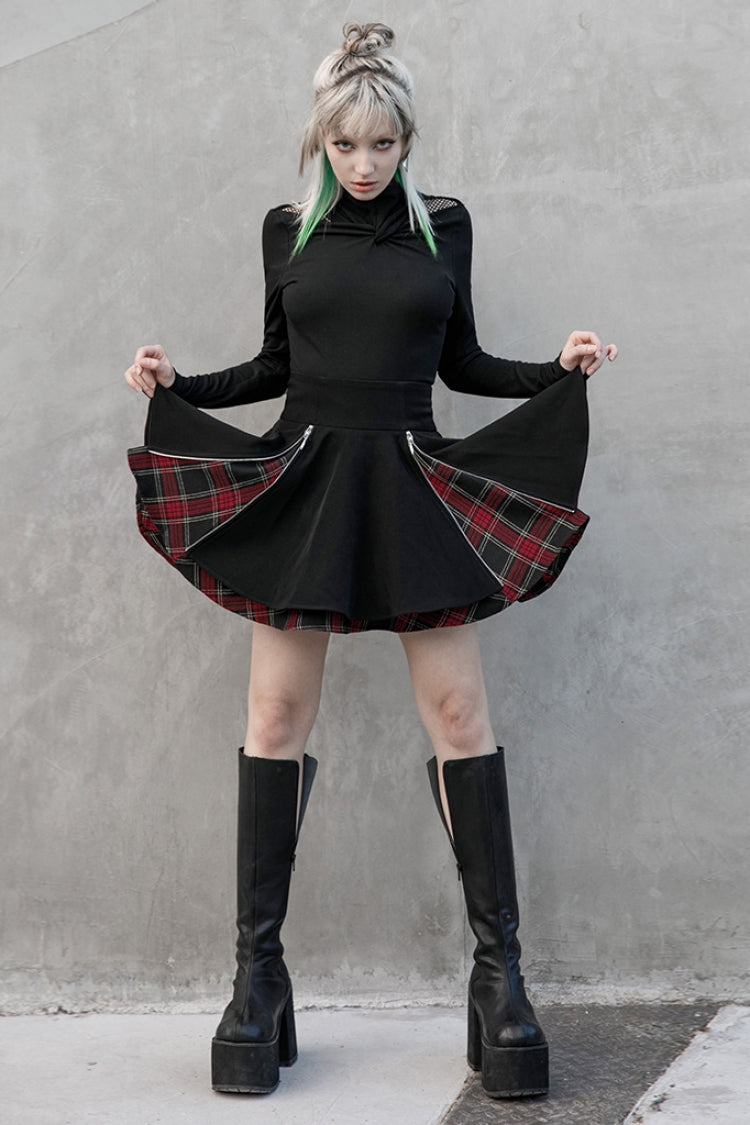Ruffled Lolita Skirt - Stitching Red Plaid, 2 Colors, Pleated, Plaid, Women's Style - additional product view 3