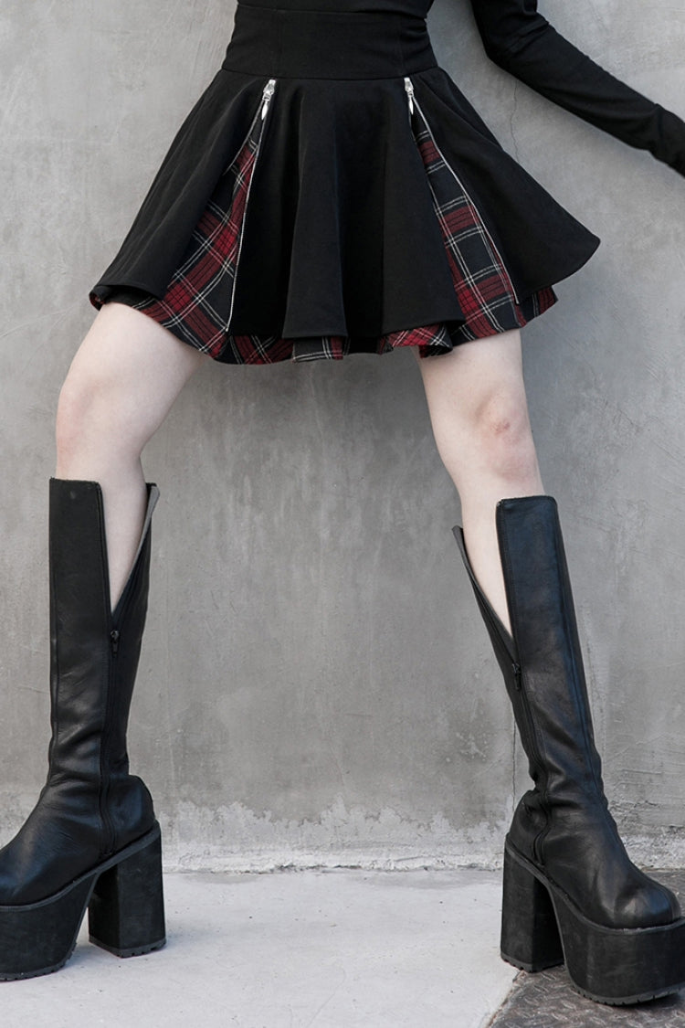 Ruffled Lolita Skirt - Stitching Red Plaid, 2 Colors, Pleated, Plaid, Women's Style - additional product view 4