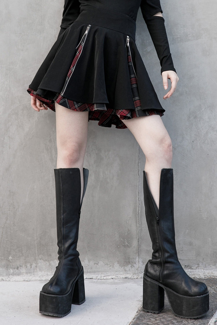 Ruffled Lolita Skirt - Stitching Red Plaid, 2 Colors, Pleated, Plaid, Women's Style - main product image