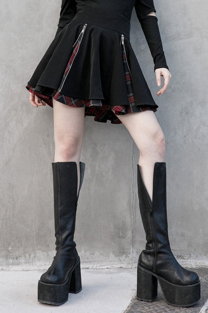 Ruffled Lolita Skirt - Stitching Red Plaid, 2 Colors, Pleated, Plaid, Women's Style - main product image