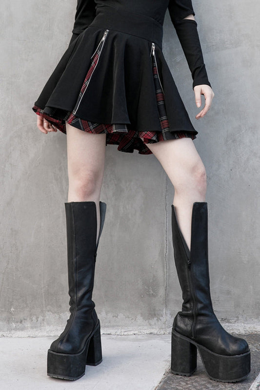 Ruffled Lolita Skirt - Stitching Red Plaid, 2 Colors, Pleated, Plaid, Women's Style - main product image