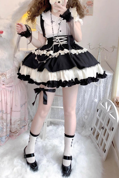 Ruffled Lolita Skirt - Strappy Doll Collar, 7 Colors, Ruffled, Layered, Sweet Style - main product image