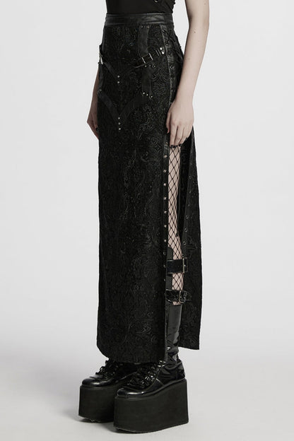 Ruffled Lolita Skirt - Studded Embossed, Black, Women's Style, Lace Trim, Embroidered - additional product view 2