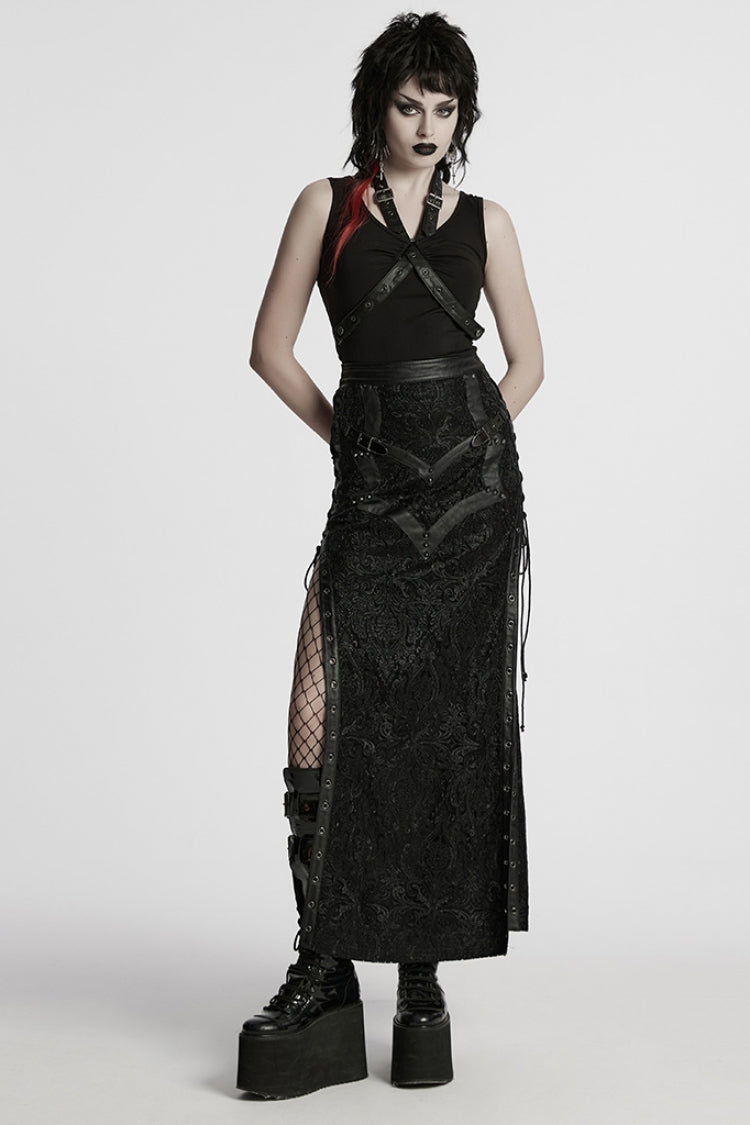 Ruffled Lolita Skirt - Studded Embossed, Black, Women's Style, Lace Trim, Embroidered - additional product view 4
