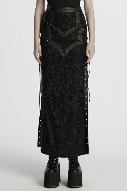Ruffled Lolita Skirt - Studded Embossed, Black, Women's Style, Lace Trim, Embroidered - main product image