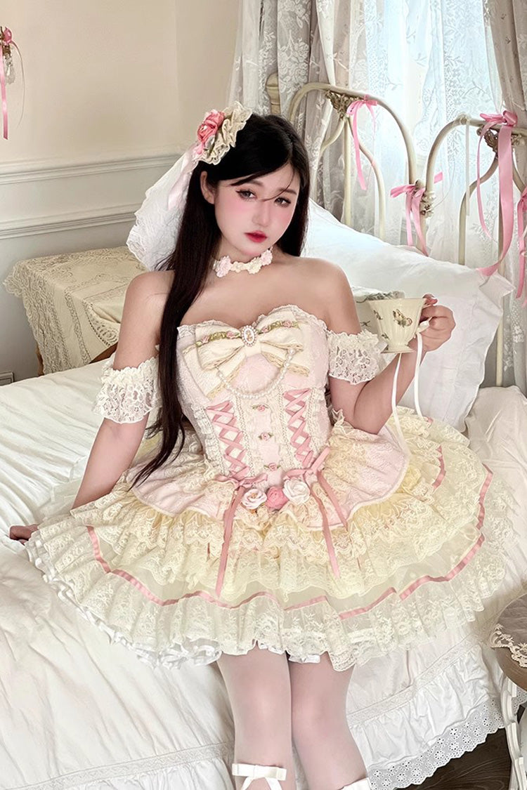 Ruffled Lolita Skirt - Sweet Tea Rose Dew, Pink, Ruffled, Layered, Sweet Style - additional product view 2