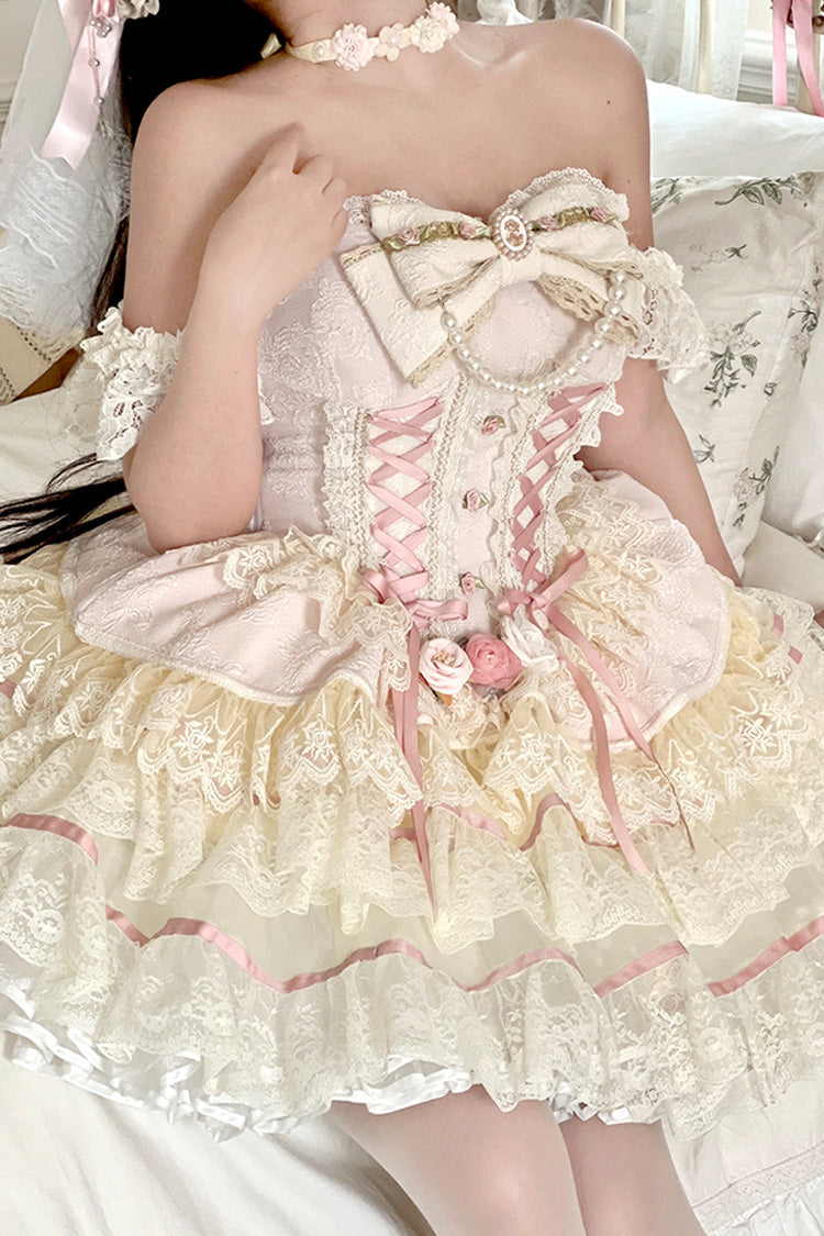 Ruffled Lolita Skirt - Sweet Tea Rose Dew, Pink, Ruffled, Layered, Sweet Style - additional product view 3