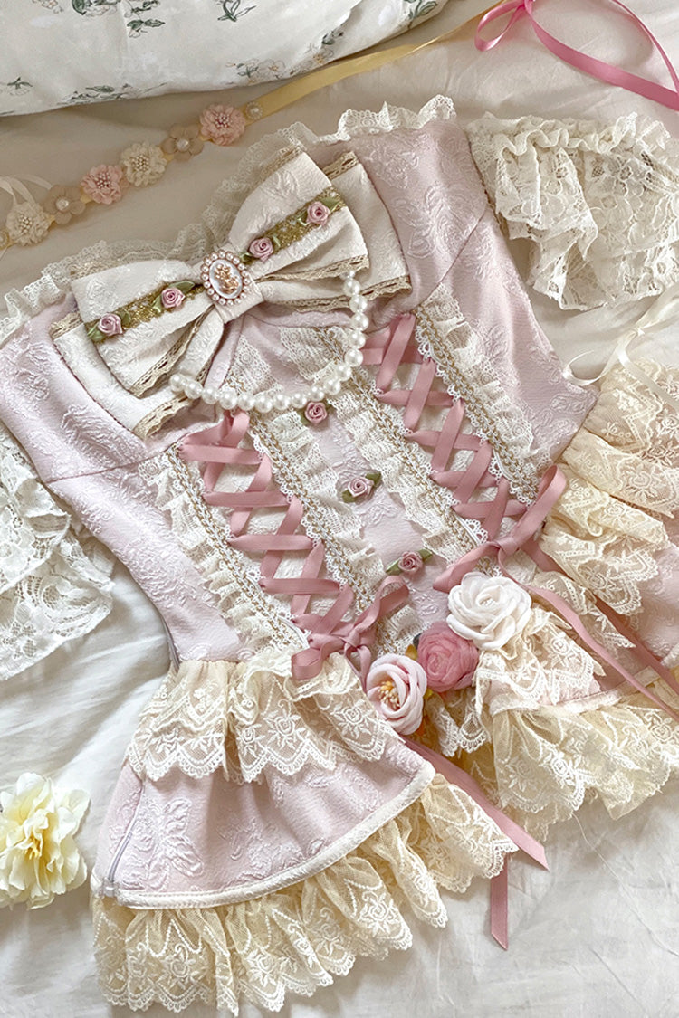Ruffled Lolita Skirt - Sweet Tea Rose Dew, Pink, Ruffled, Layered, Sweet Style - additional product view 6