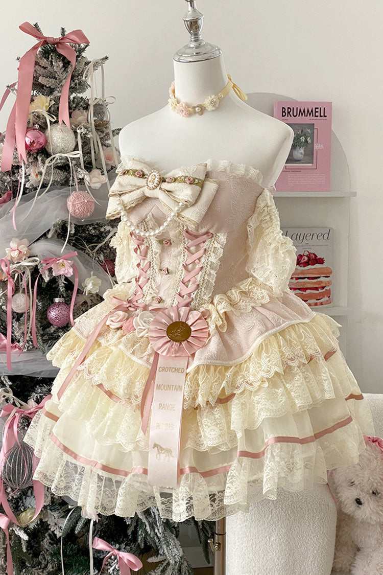 Ruffled Lolita Skirt - Sweet Tea Rose Dew, Pink, Ruffled, Layered, Sweet Style - main product image