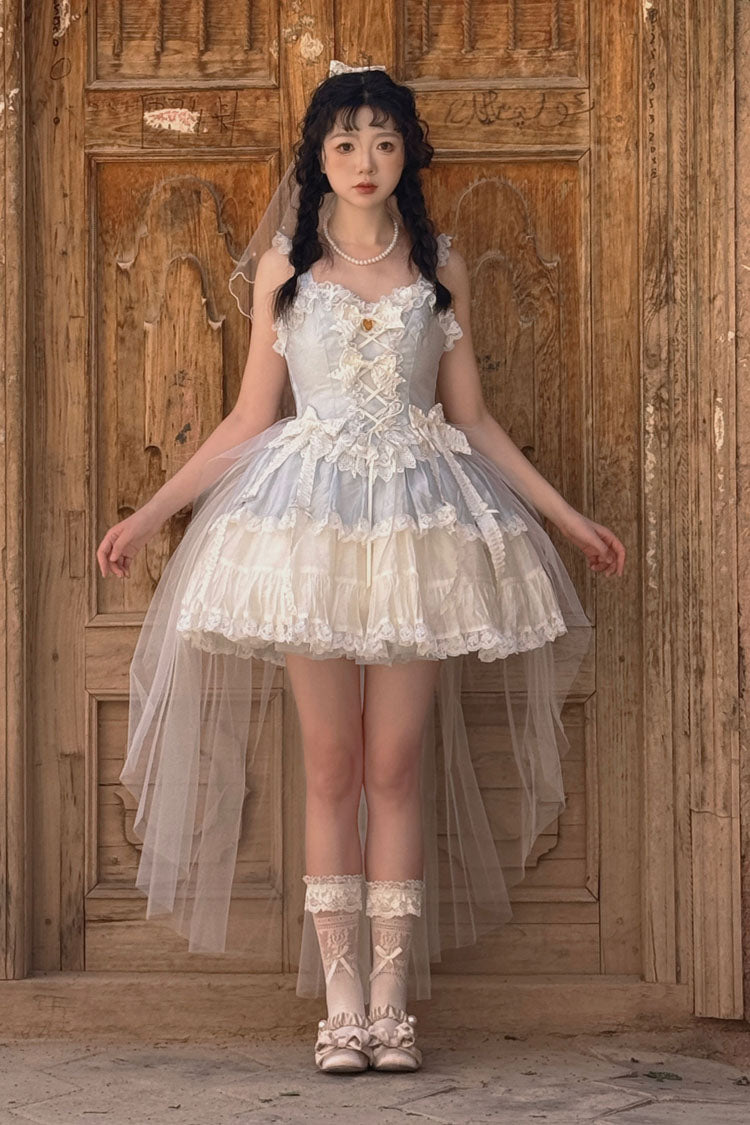 Ruffled Lolita Skirt - Sweetheart Splolita, Blue, Lace Trim, Ruffled, Lace-Up - additional product view 2