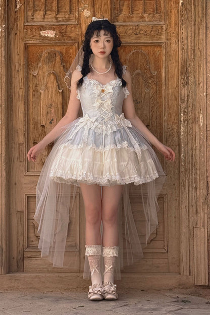 Ruffled Lolita Skirt - Sweetheart Splolita, Blue, Lace Trim, Ruffled, Lace-Up - additional product view 2