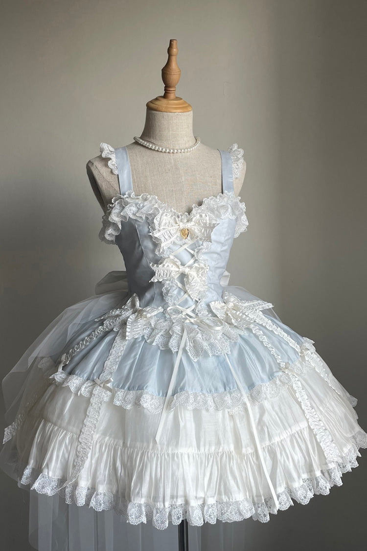 Ruffled Lolita Skirt - Sweetheart Splolita, Blue, Lace Trim, Ruffled, Lace-Up - additional product view 3