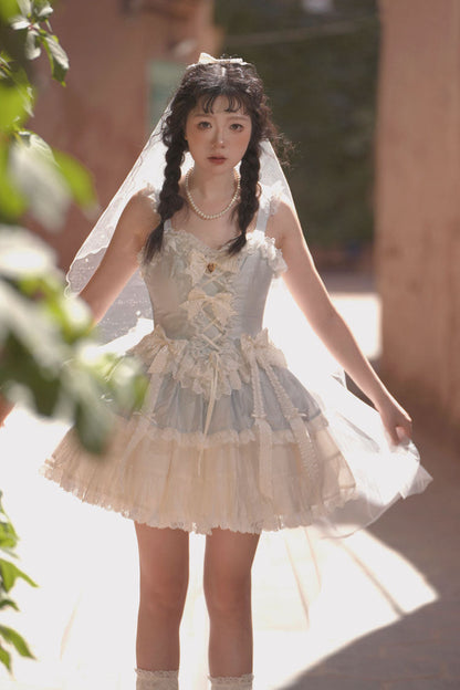 Ruffled Lolita Skirt - Sweetheart Splolita, Blue, Lace Trim, Ruffled, Lace-Up - additional product view 4