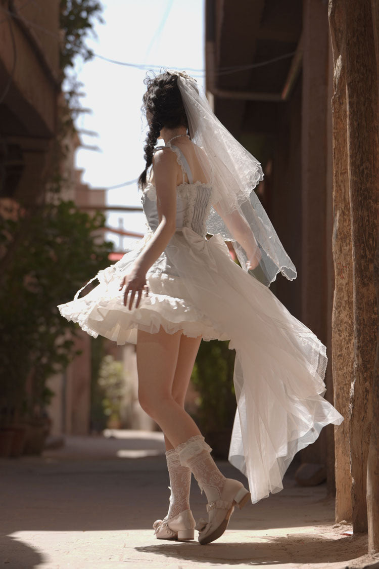Ruffled Lolita Skirt - Sweetheart Splolita, Blue, Lace Trim, Ruffled, Lace-Up - additional product view 5