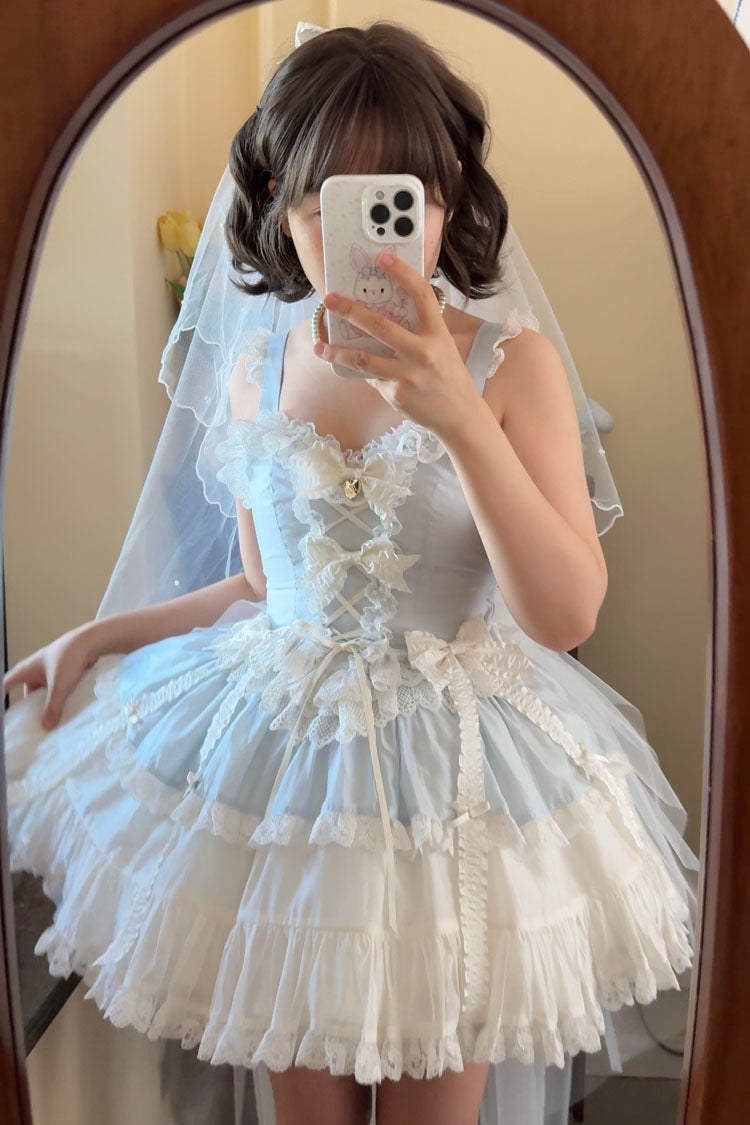 Ruffled Lolita Skirt - Sweetheart Splolita, Blue, Lace Trim, Ruffled, Lace-Up - additional product view 7