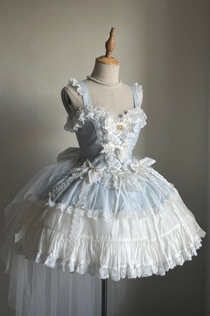 Ruffled Lolita Skirt - Sweetheart Splolita, Blue, Lace Trim, Ruffled, Lace-Up - additional product view 8