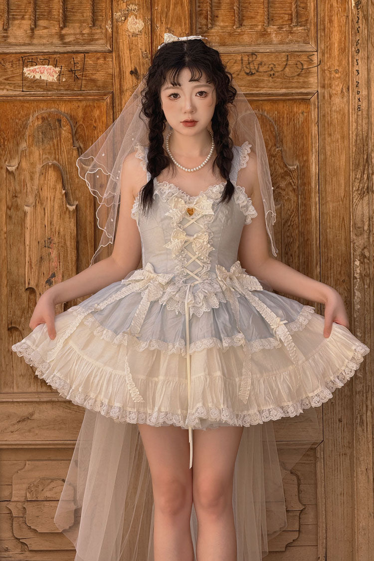 Ruffled Lolita Skirt - Sweetheart Splolita, Blue, Lace Trim, Ruffled, Lace-Up - main product image