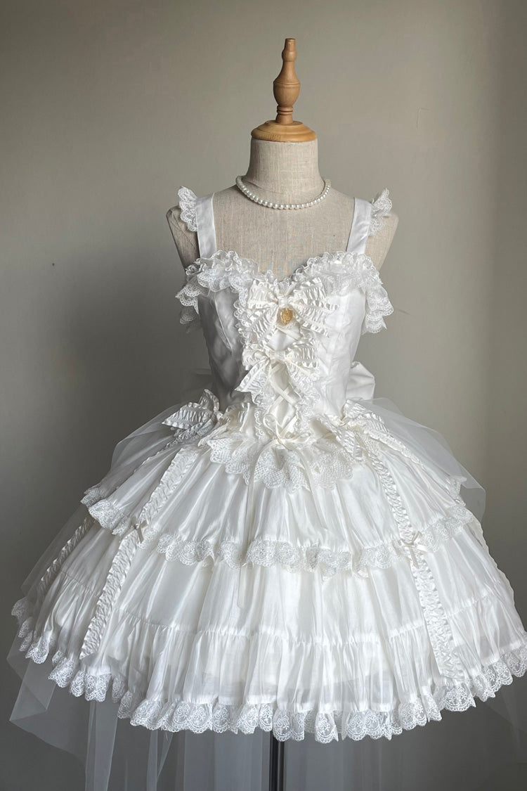 Ruffled Lolita Skirt - Sweetheart Splolita, White, Bow Detail, Lace Trim, Ruffled - additional product view 3