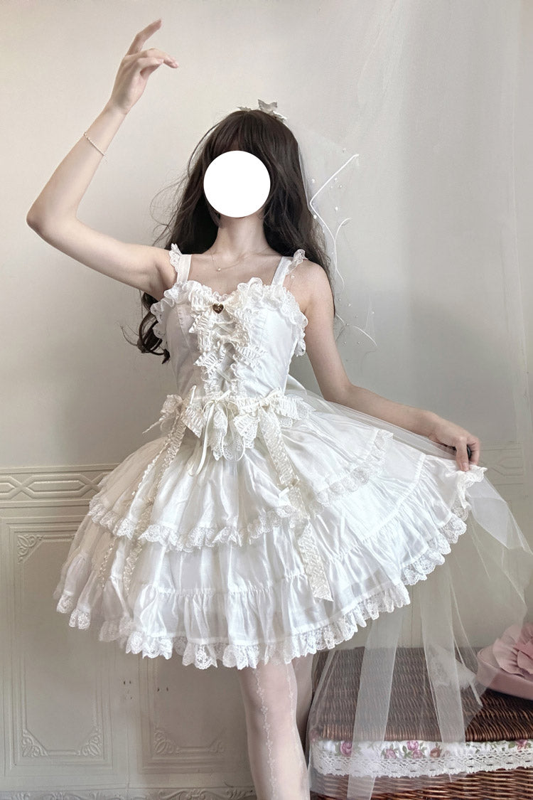 Ruffled Lolita Skirt - Sweetheart Splolita, White, Bow Detail, Lace Trim, Ruffled - additional product view 5