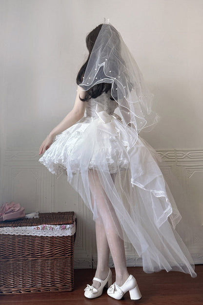 Ruffled Lolita Skirt - Sweetheart Splolita, White, Bow Detail, Lace Trim, Ruffled - additional product view 8