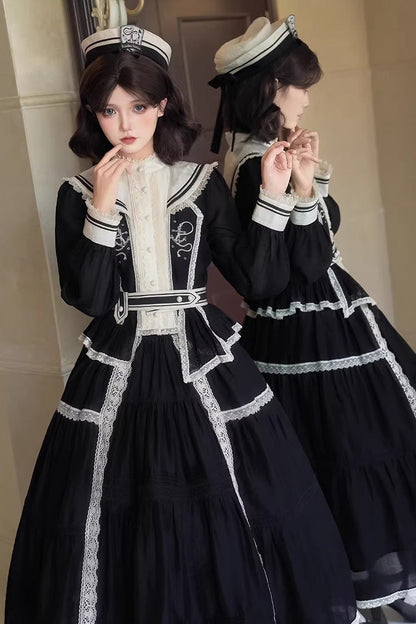 Ruffled Lolita Skirt - The Port Beyond Coordinates, Black, Classic Style, Lace Trim - additional product view 3