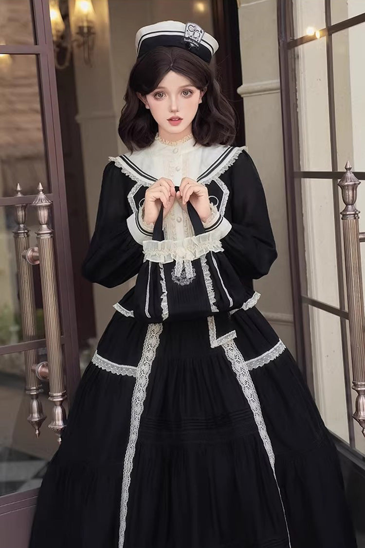 Ruffled Lolita Skirt - The Port Beyond Coordinates, Black, Classic Style, Lace Trim - additional product view 4