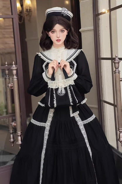 Ruffled Lolita Skirt - The Port Beyond Coordinates, Black, Classic Style, Lace Trim - additional product view 4