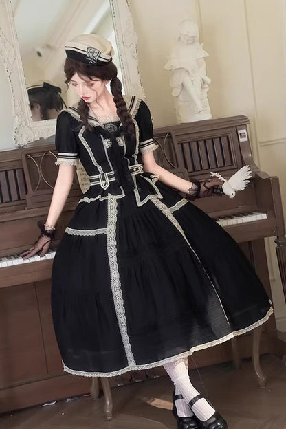 Ruffled Lolita Skirt - The Port Beyond Coordinates, Black, Classic Style, Lace Trim - additional product view 6