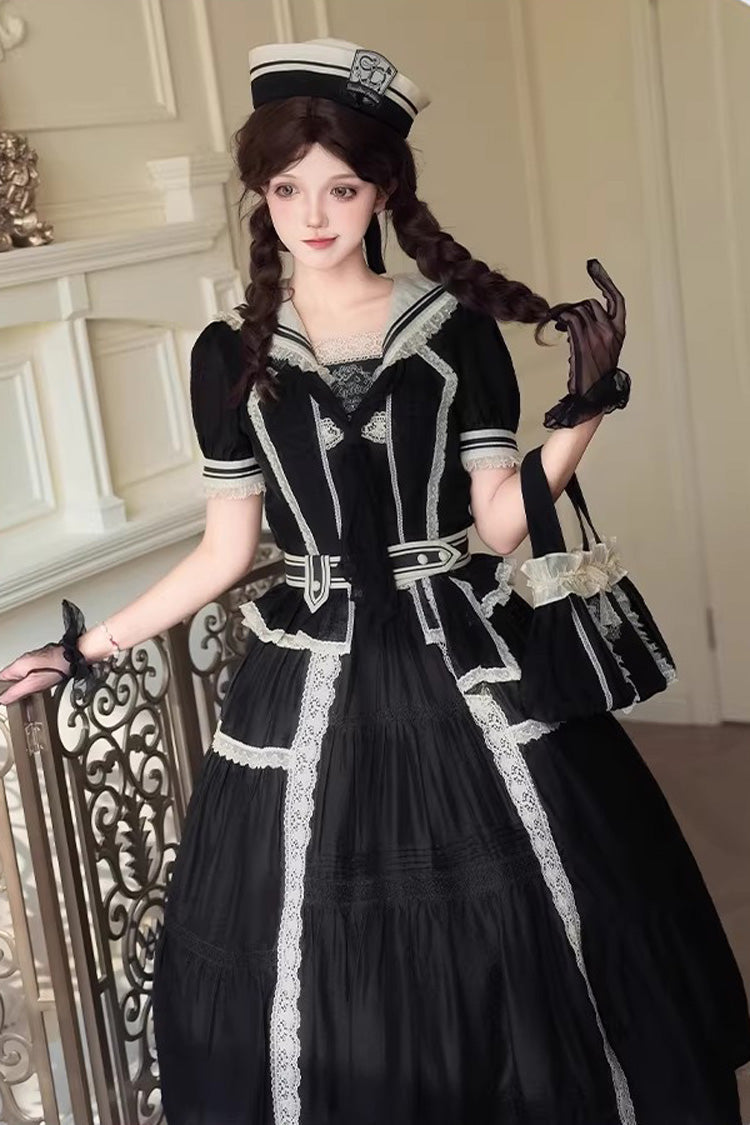 Ruffled Lolita Skirt - The Port Beyond Coordinates, Black, Classic Style, Lace Trim - additional product view 7