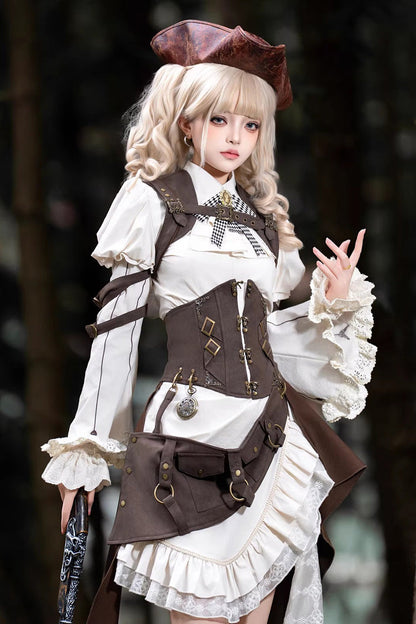 Ruffled Lolita Skirt - Time Capsule Pirate Style, 2 Colors, Long Sleeves, Gothic Style - additional product view 2