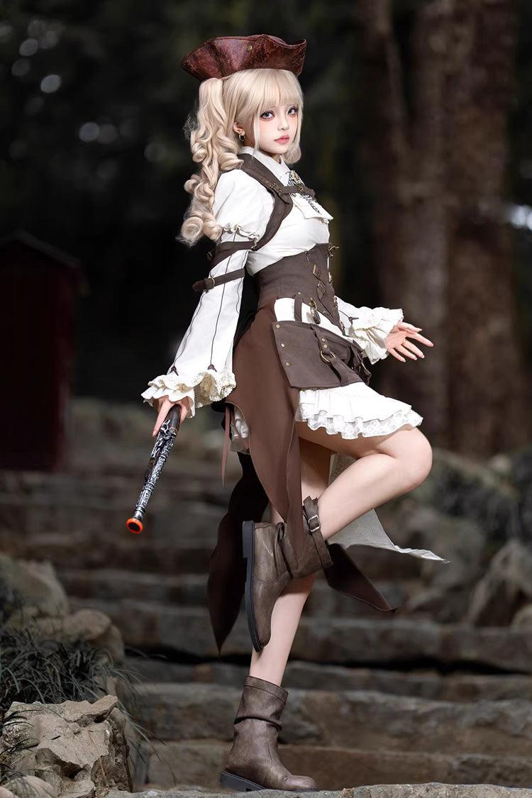 Ruffled Lolita Skirt - Time Capsule Pirate Style, 2 Colors, Long Sleeves, Gothic Style - additional product view 3