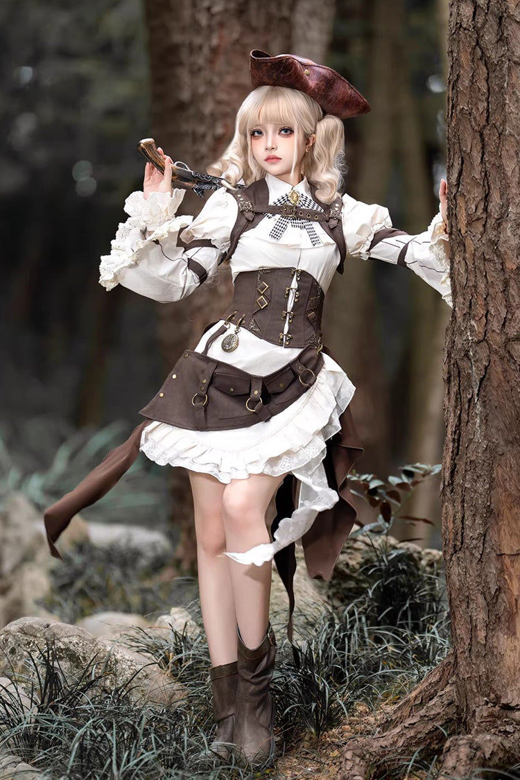 Ruffled Lolita Skirt - Time Capsule Pirate Style, 2 Colors, Long Sleeves, Gothic Style - additional product view 4